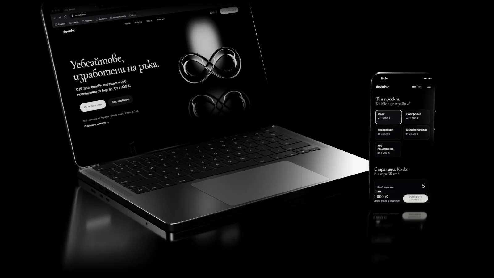 The devinfi.com site on a laptop and a phone