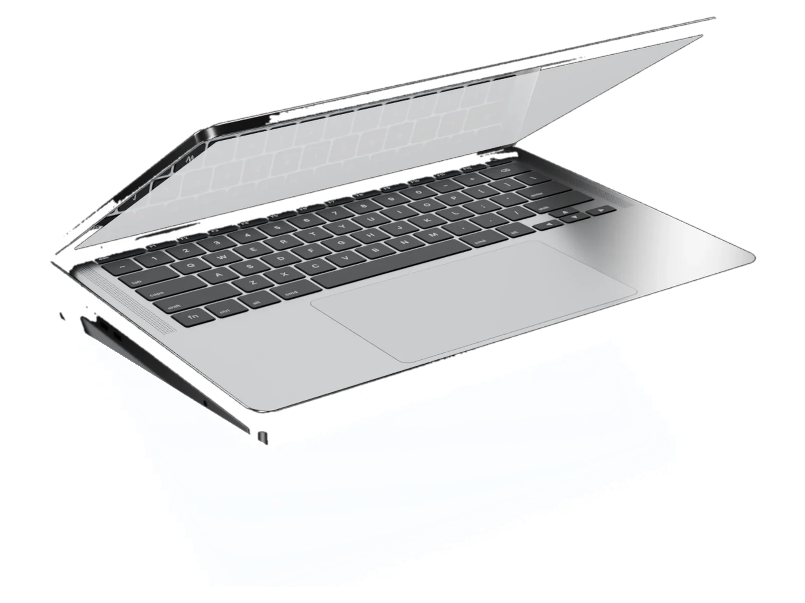 A half-open laptop with light spilling out